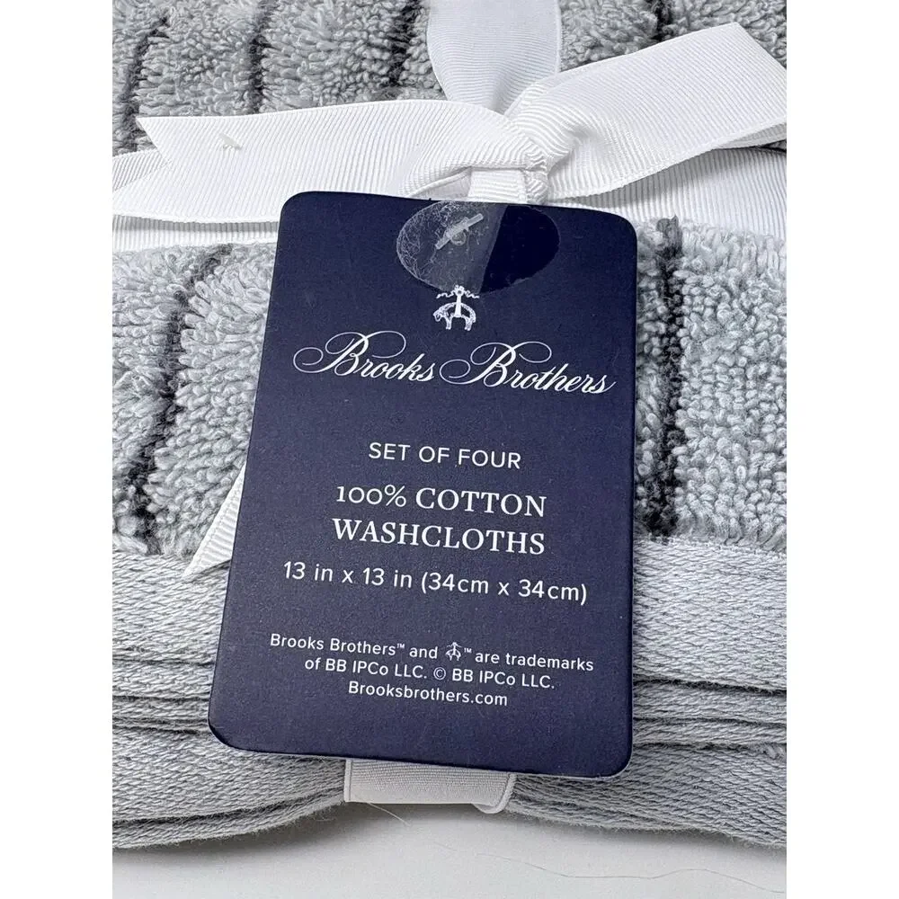Brooks Brothers Grey Gray Striped Cotton Washcloths 4 Face Cloths 13X13”